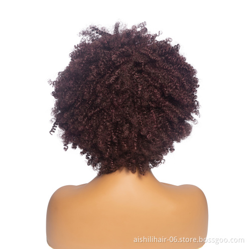 Aishili wholesale heat resistant short fluffy Afro kinky curly fibre synthetic hair wig for black women